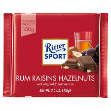 Ritter Sport Rum Raisins Hazelnuts 100g BBD 19/8/24-UK Goodies